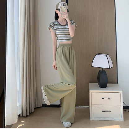 レディース ワイドレックパンツ ハイウエスト ストレート カジュアル 薄手