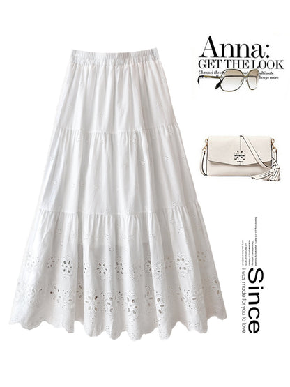 カジュアルスカート 花柄刺繍 Aライン スカート薄手 コットン素材