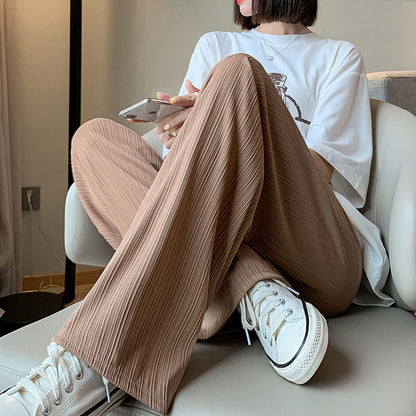 レディース アイスシルク ワイドレックパンツ ストレート 薄手