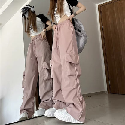 レディース カジュアルパンツ ワークパンツ  カーゴパンツ ハイウエスト ストレート ワイドパンツ  ロングパンツ