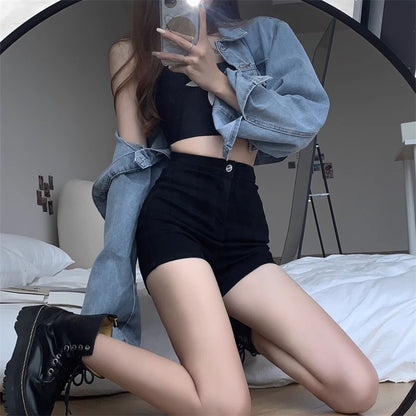 レディース ハイウエスト ショートデニムパンツ