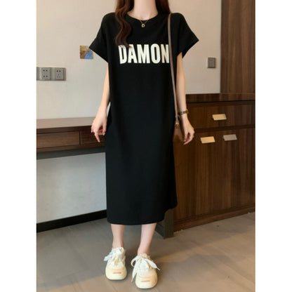 レディース ゆったり カジュアルロングスカート ワンピース  半袖Tシャツ 丸首