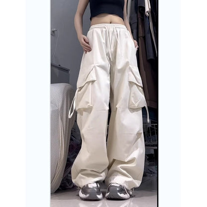 レディース カジュアルパンツ ワークパンツ  カーゴパンツ ハイウエスト ストレート ワイドパンツ  ロングパンツ