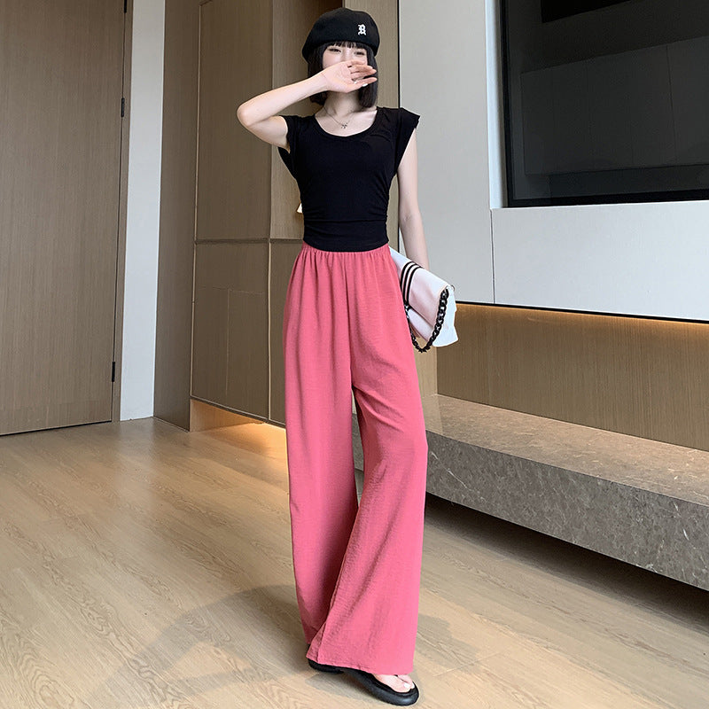 レディース ワイドレックパンツ ハイウエスト ストレート カジュアル 薄手
