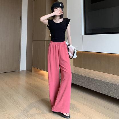 レディース ワイドレックパンツ ハイウエスト ストレート カジュアル 薄手