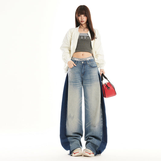 アメリカン レトロ ワイドレッグ デニム パンツ