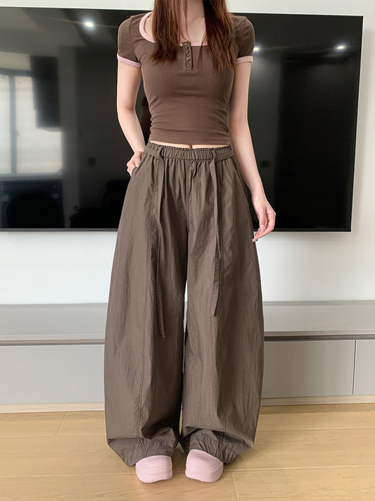 ハイウエスト ワイドレッグパンツ レディース ゆったりスタイル カジュアルパンツ 万能 スポーツパンツ