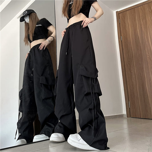 レディース カジュアルパンツ ワークパンツ  カーゴパンツ ハイウエスト ストレート ワイドパンツ  ロングパンツ