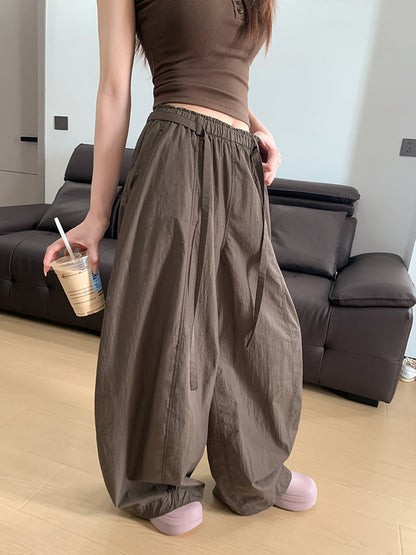 ハイウエスト ワイドレッグパンツ レディース ゆったりスタイル カジュアルパンツ 万能 スポーツパンツ
