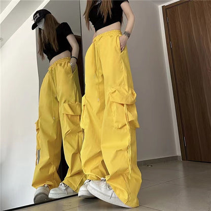レディース カジュアルパンツ ワークパンツ  カーゴパンツ ハイウエスト ストレート ワイドパンツ  ロングパンツ