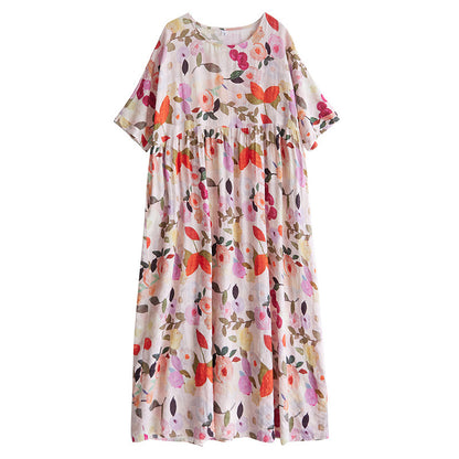 花柄ワンピース 丸首 半袖