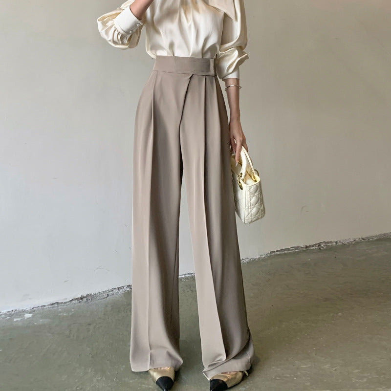 ワイドレッグウエストパンツ ハイウエスト ストレート フロアモップパンツ