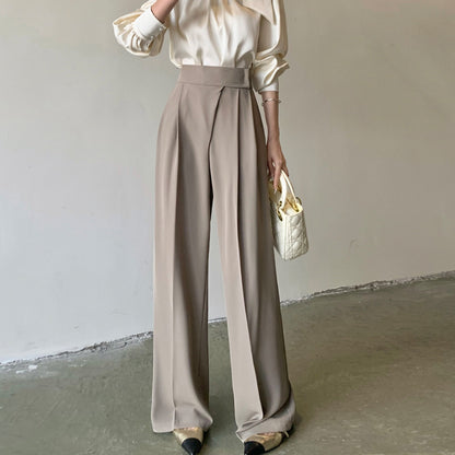 ワイドレッグウエストパンツ ハイウエスト ストレート フロアモップパンツ