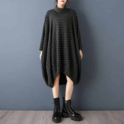 レディース ハイネック ボーダー ワンピース カジュアル ゆったり