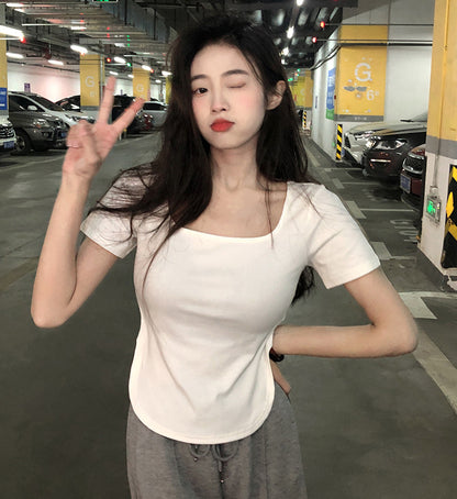 レディース Uネック 半袖Tシャツ