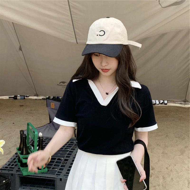 レディース トップス ショート丈 ショートスリーブ Tシャツ 襟付き ポロシャツ　
