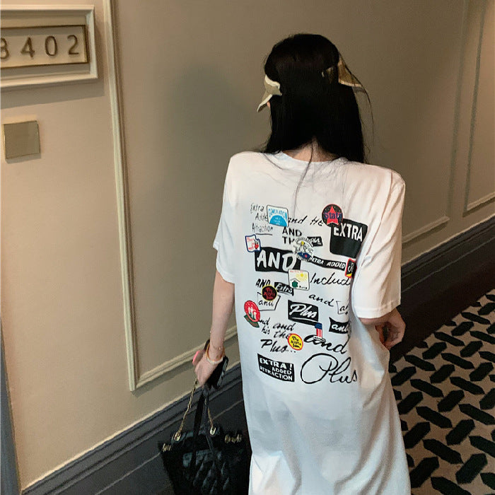 レディース ゆったり カジュアル半袖ロングスカート ワンピース  半袖Tシャツ 丸首