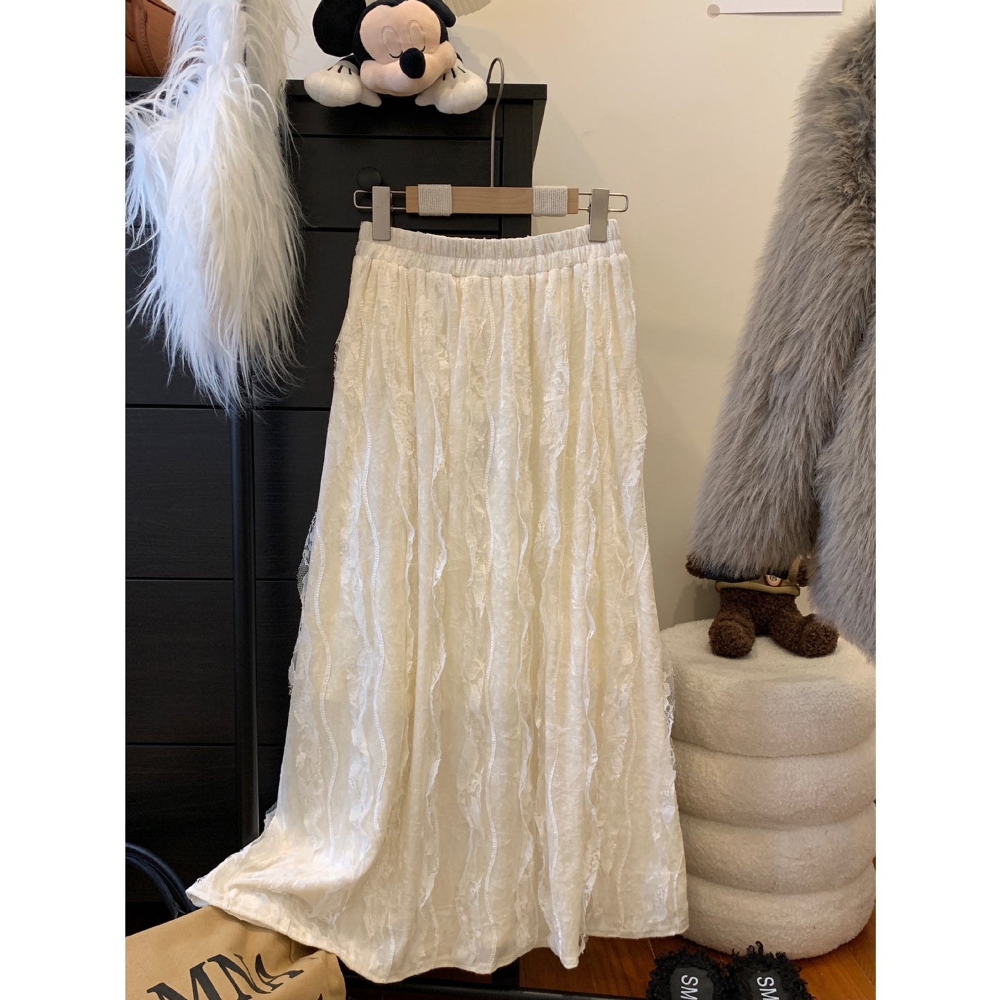 ベルベット プリーツ Aラインスカート ミドル丈