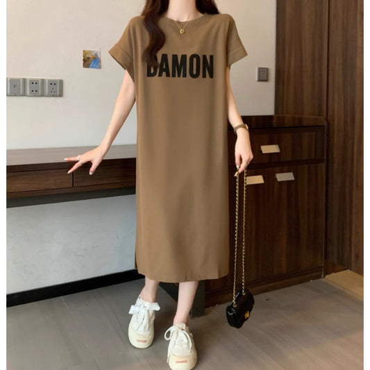 レディース ゆったり カジュアルロングスカート ワンピース  半袖Tシャツ 丸首