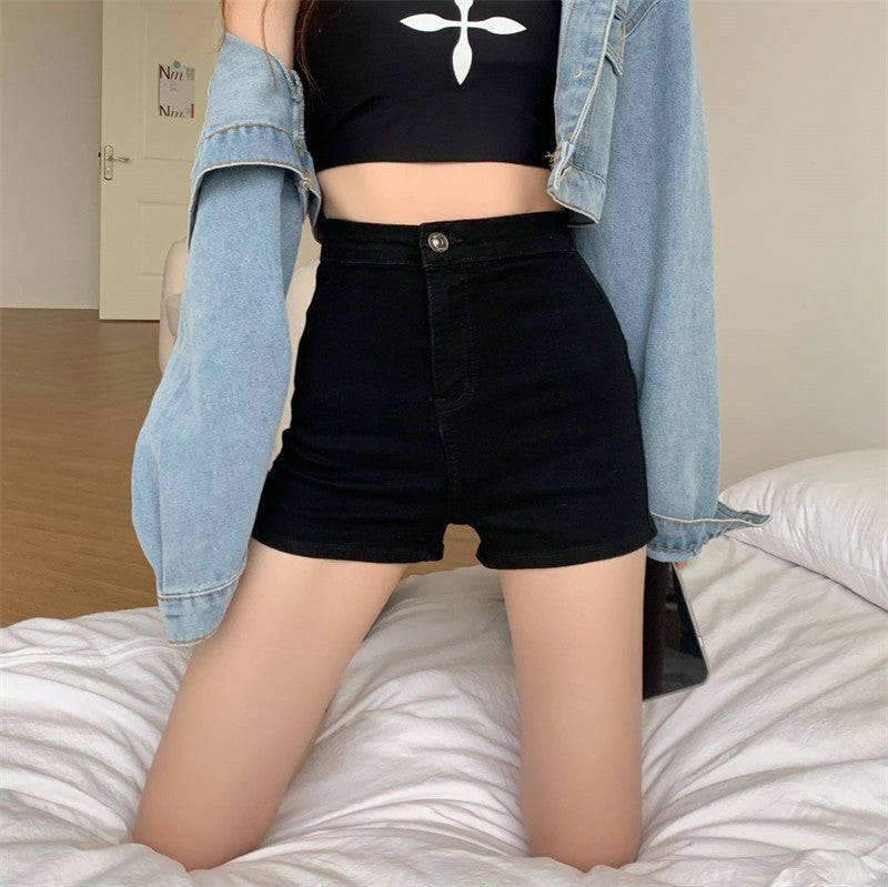 レディース ハイウエスト ショートデニムパンツ