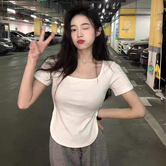 レディース Uネック 半袖Tシャツ