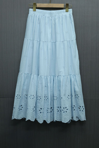 カジュアルスカート 花柄刺繍 Aライン スカート薄手 コットン素材