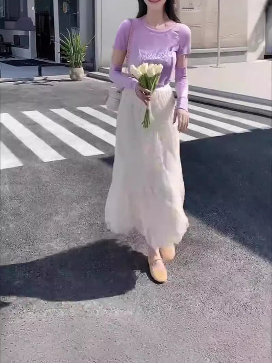 メッシュスカート ハイウエスト Aライン プリーツスカート ミドル丈 レディース ロングスカート 春夏