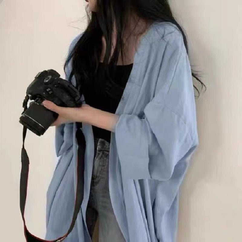 レディース ゆったり 長袖カーディガン ロングシャツ 日焼け止め