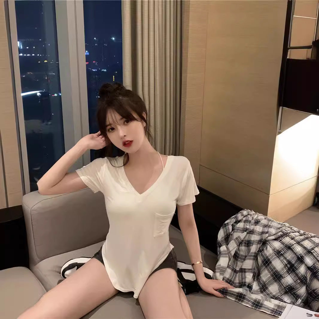 レディース 半袖 V ネックT出 半袖トップス