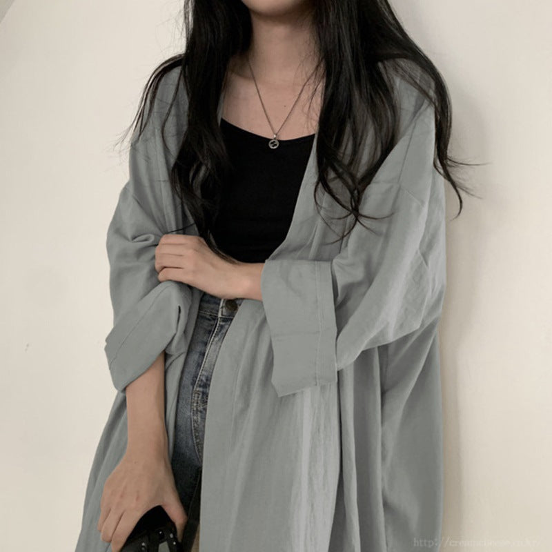 レディース ゆったり 長袖カーディガン ロングシャツ 日焼け止め