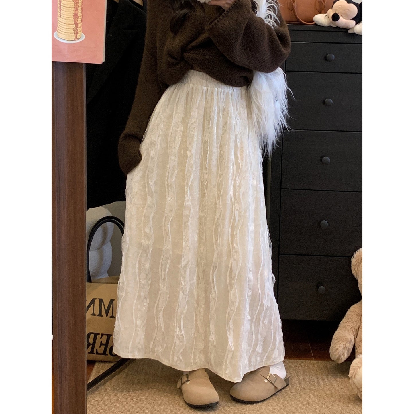 ベルベット プリーツ Aラインスカート ミドル丈