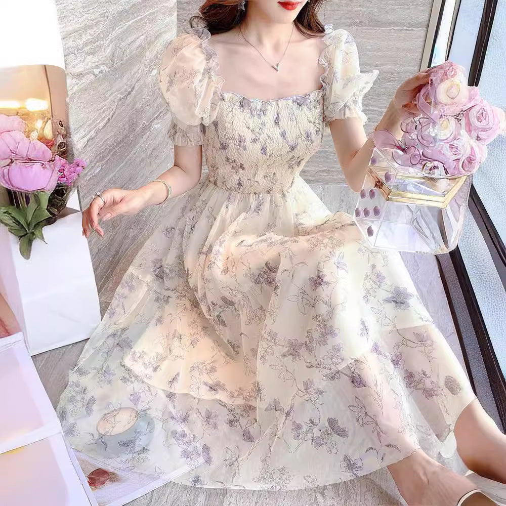 レディース シフォンワンピース 花柄 フラワーワンピース