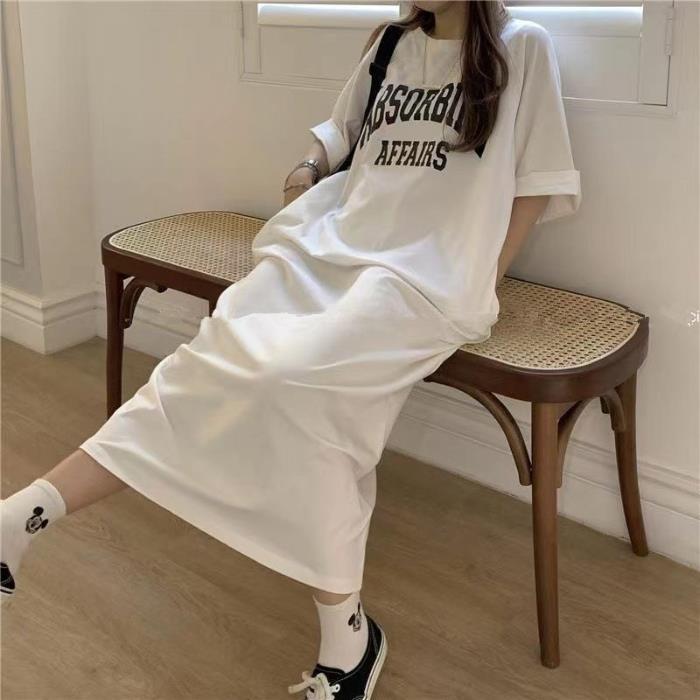 レディース ゆったり カジュアルロングスカート ワンピース  半袖Tシャツ 丸首