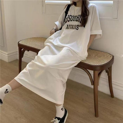 レディース ゆったり カジュアルロングスカート ワンピース  半袖Tシャツ 丸首