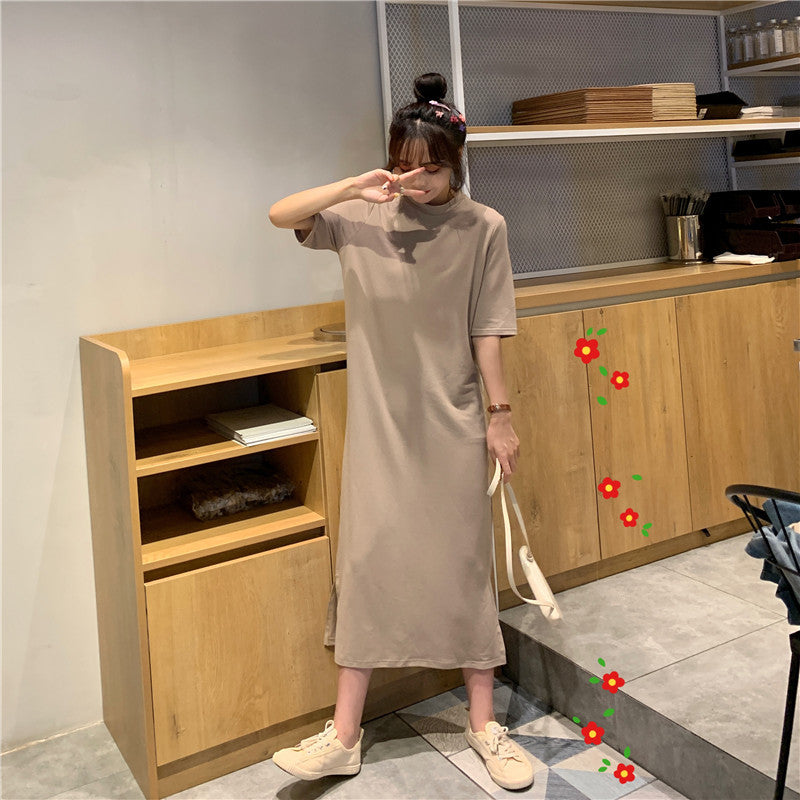 レディース ゆったり 無地半袖ロングスカート ワンピース