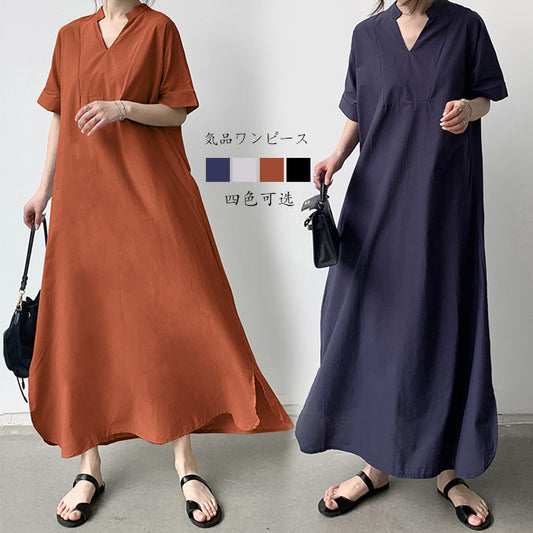 半袖 ロングワンピース ゆったり 体型カバー