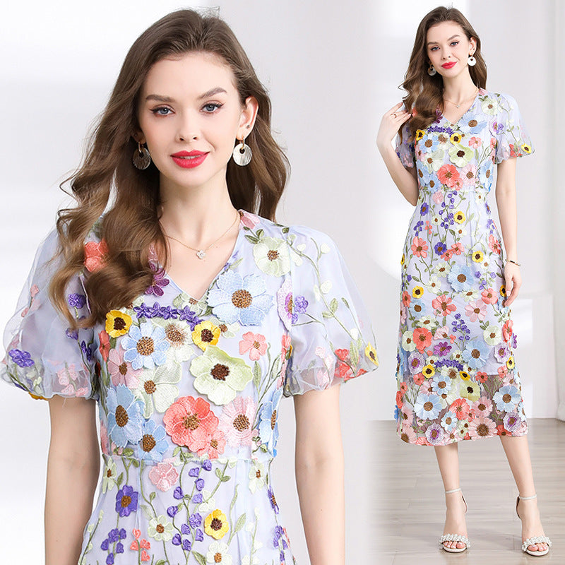 フラワー ワンピース Vネック 花柄 半袖