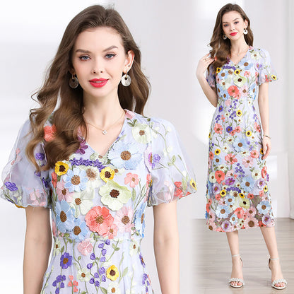 フラワー ワンピース Vネック 花柄 半袖