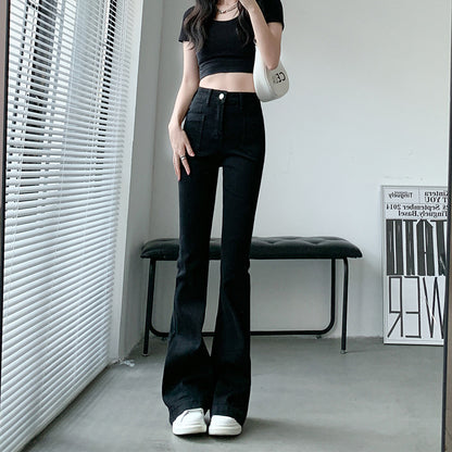 細見えデニムパンツ ストレッチ ブーツカット アメカジ パッチポケット