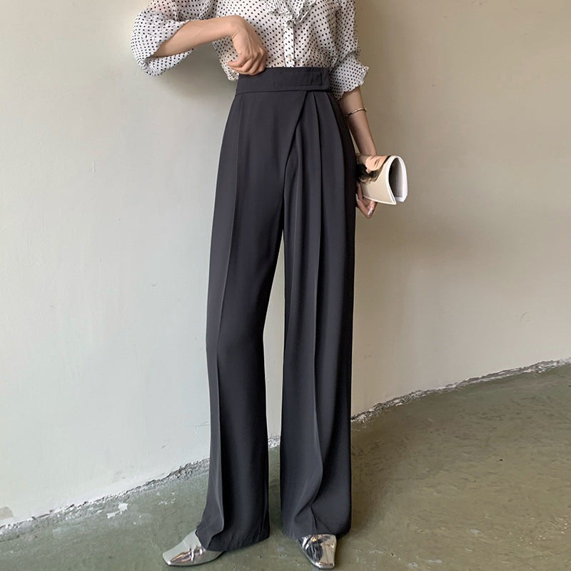ワイドレッグウエストパンツ ハイウエスト ストレート フロアモップパンツ