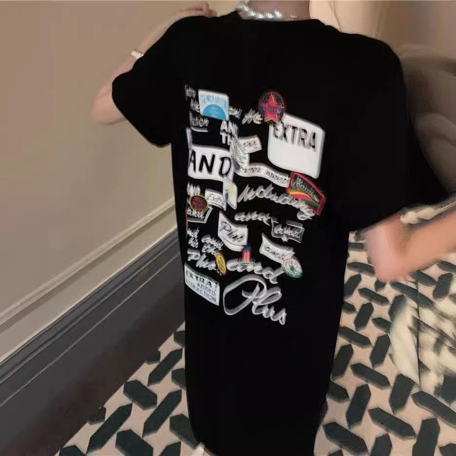 レディース ゆったり カジュアル半袖ロングスカート ワンピース  半袖Tシャツ 丸首