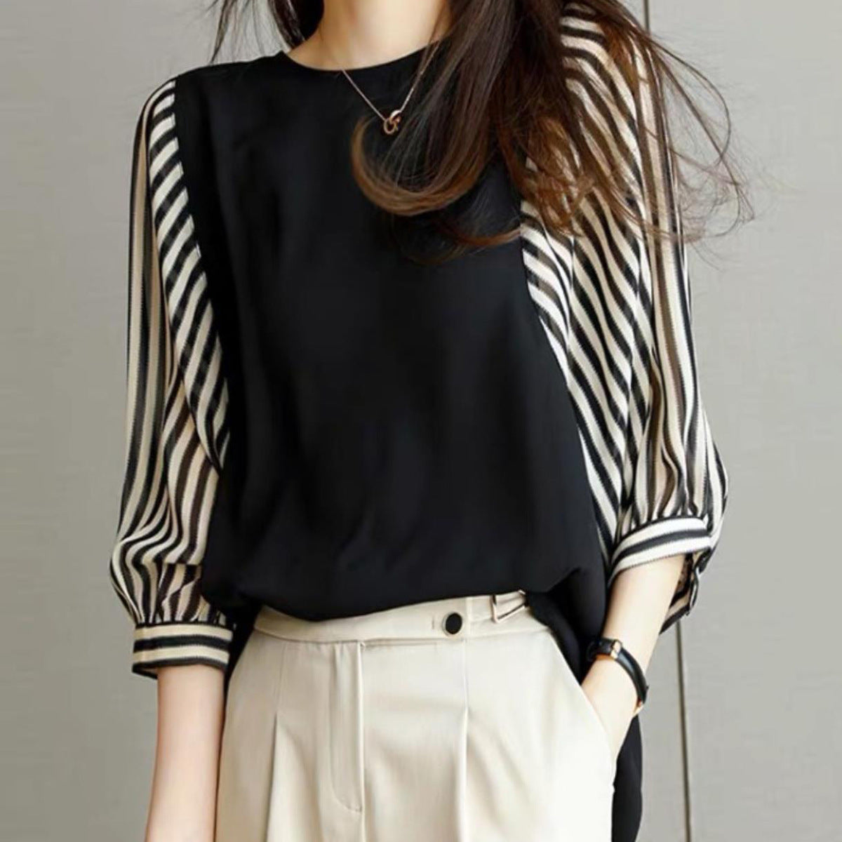 レディース トップス 七分袖 チェック柄 ストライプ