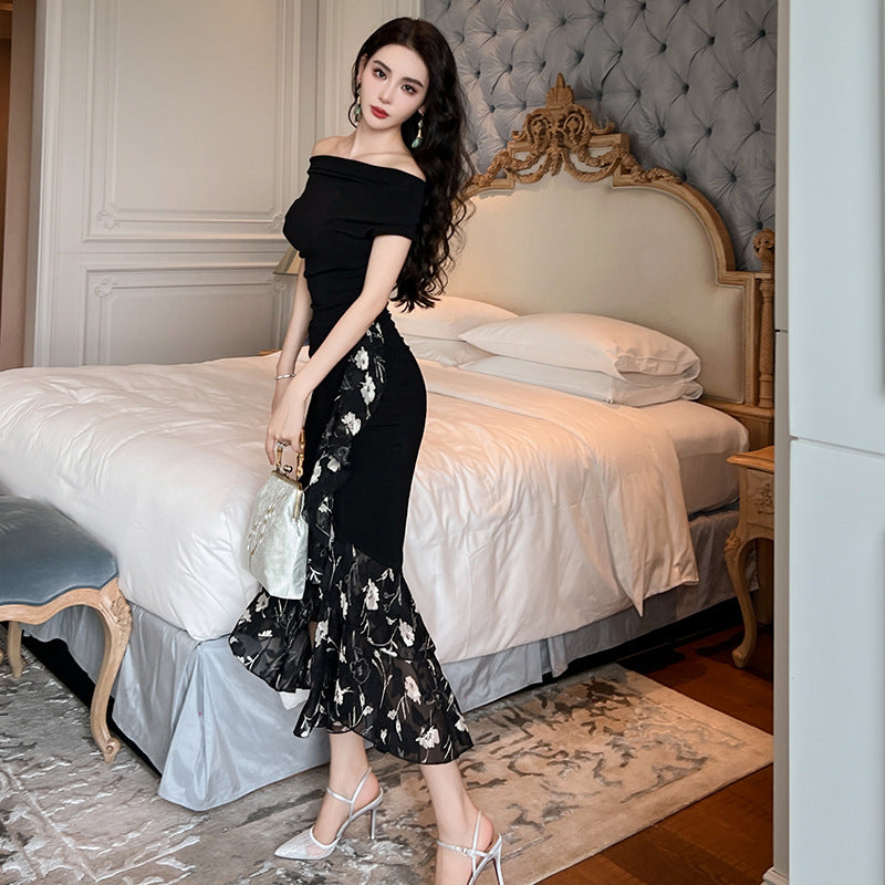 レディース セクシーワンピース フィッシュテールドレス 花柄 フラワー