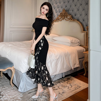 レディース セクシーワンピース フィッシュテールドレス 花柄 フラワー