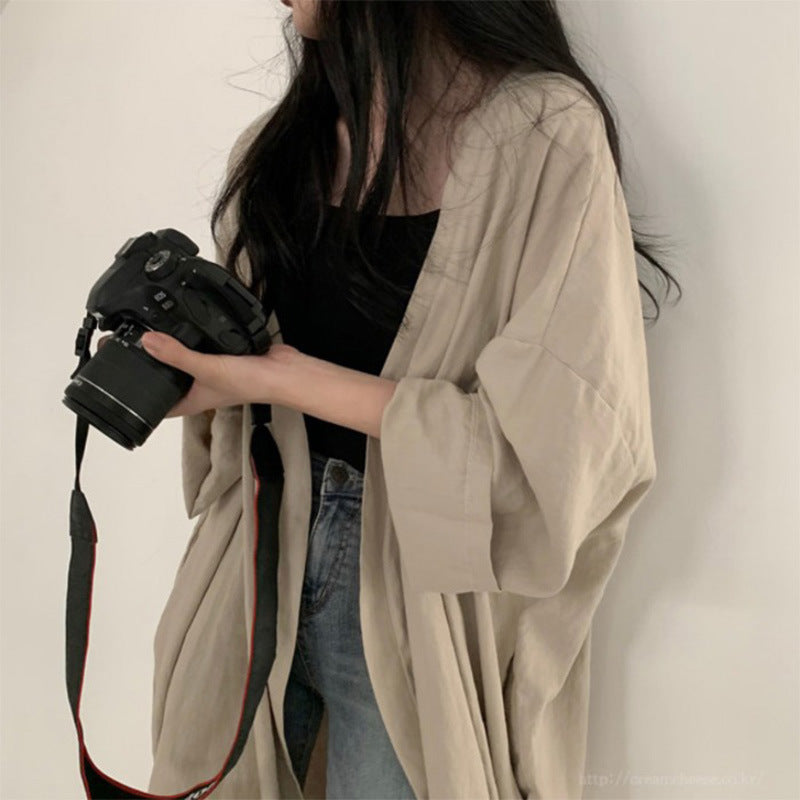 レディース ゆったり 長袖カーディガン ロングシャツ 日焼け止め