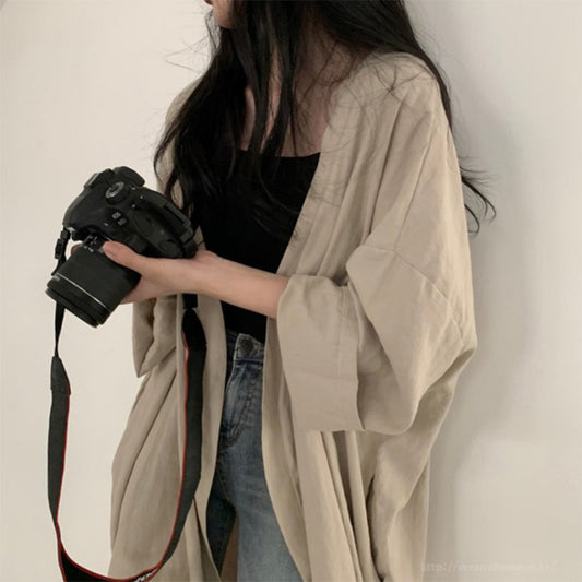 レディース ゆったり 長袖カーディガン ロングシャツ 日焼け止め