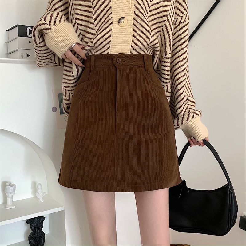 Fat mm プラスサイズ女性用コーデュロイ Aラインスカート、秋、新デザイン、ハイウエスト、ブラック、スリム、ヒップにぴったり合うショートスカート