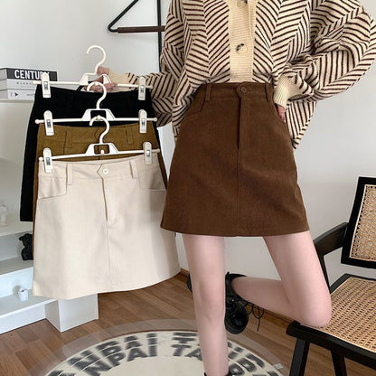 Fat mm プラスサイズ女性用コーデュロイ Aラインスカート、秋、新デザイン、ハイウエスト、ブラック、スリム、ヒップにぴったり合うショートスカート